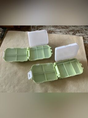 Set of 2 Mint Green Pill Organizers with White Lids